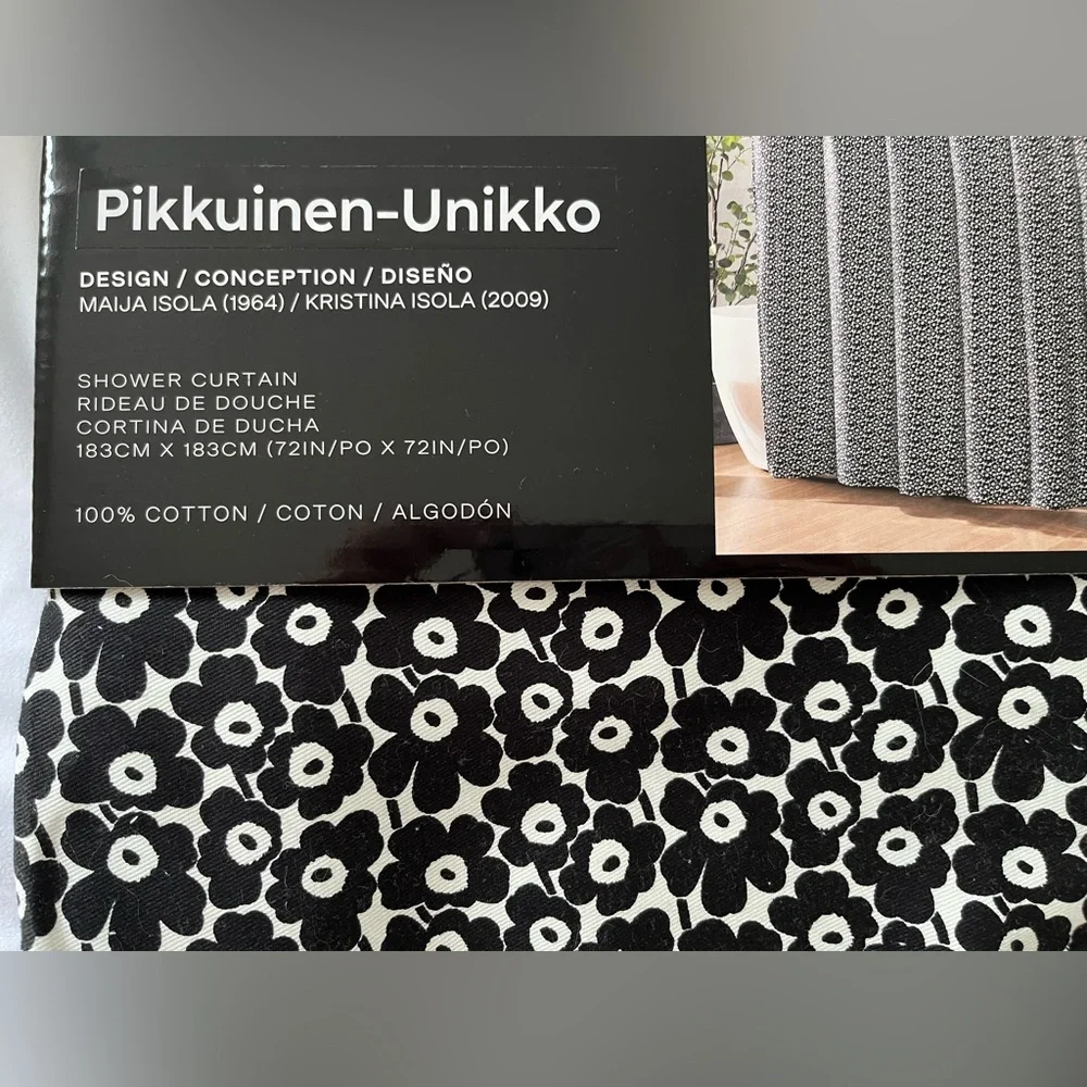 Marimekko Black and White Floral Design Pikkuinen Unikko Shower Curtain